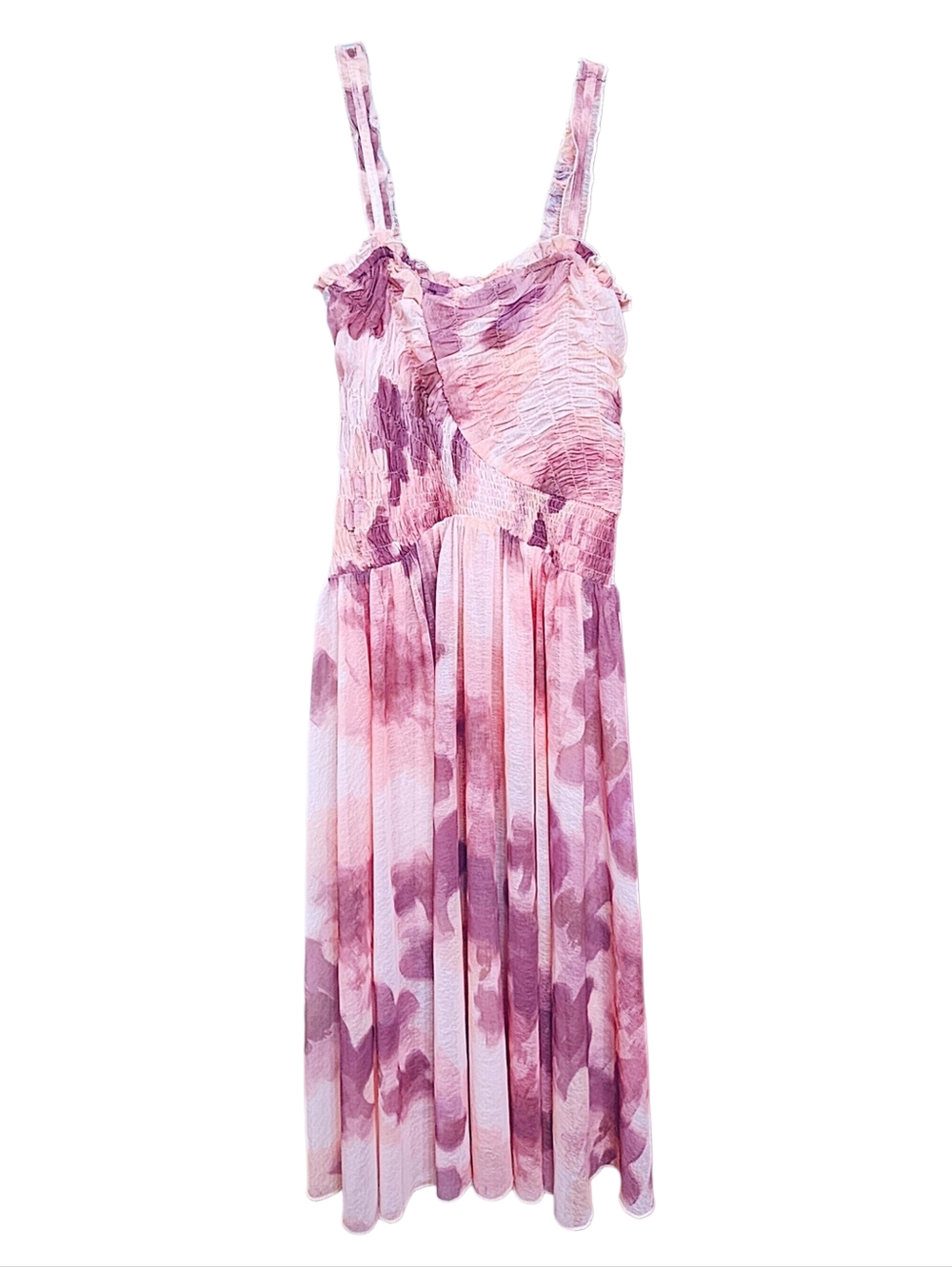 Free People x Revolve Tessa Smocked Midi Dress in Soft Combo Watercolor S NWOT - Picture 4 of 7